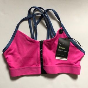 🆕 Nike Indy Pink Dry Fit Strappy Zip Front Sports Bra (medium)